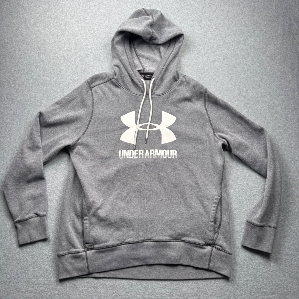 Under Armour Mens XL Gray Rival Fleece Logo Pullover Hoodie Loose Fit 1357093
